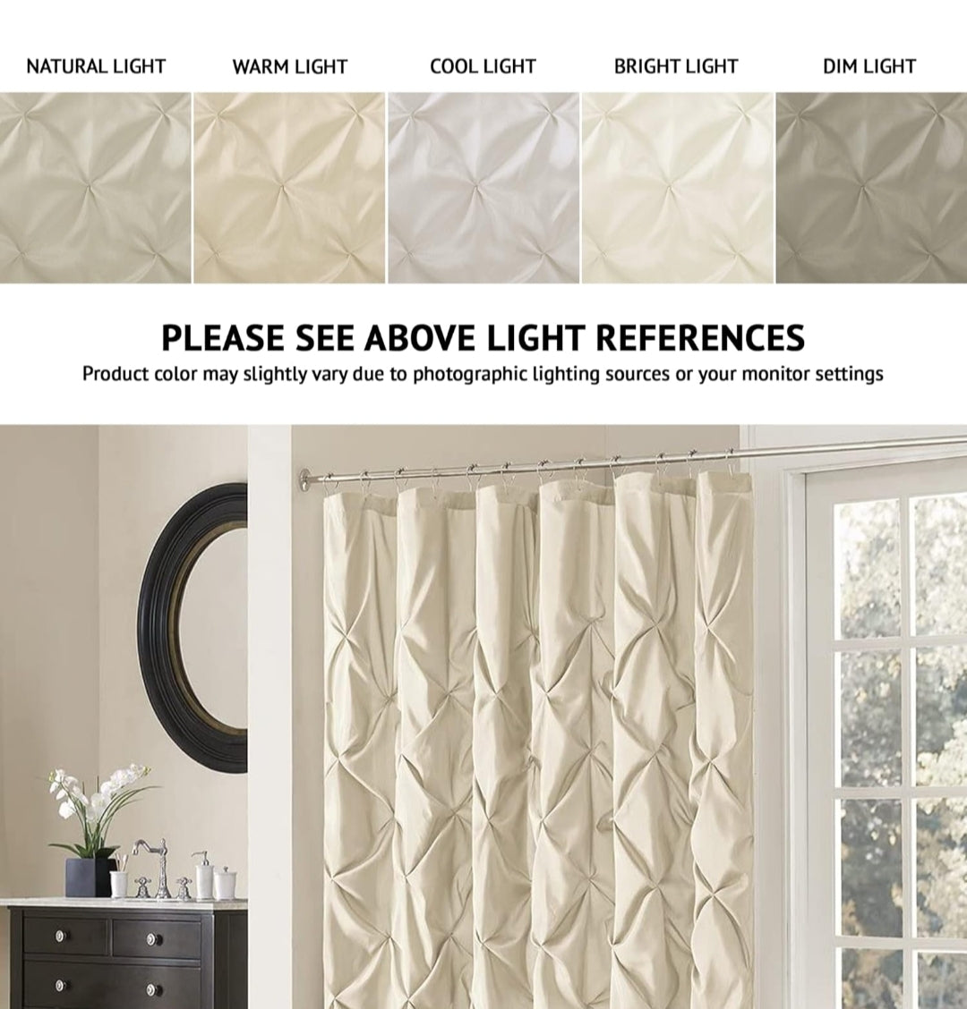 Madison Park Laurel Ivory Shower Curtain, Pieced Transitional Shower Curtains for Bathroom, 72 X 72, Natural, 1 Cortina de Baño