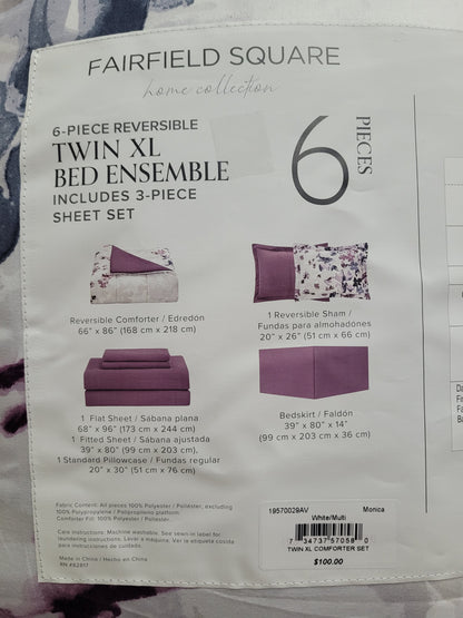 Fairfield Square Hom3 Collection Monica Comforter Set, Morado, 6 Piezas, Twin