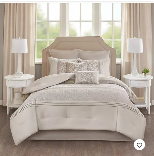 510 Design Casey Embroidered Comforter Set - 8piezas, Queen, Beige