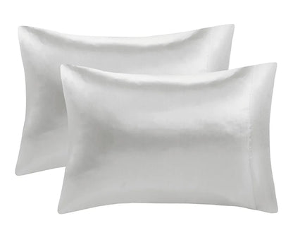 Madison Park Essentials Set of 2 Satin Pillowcase for Hair & Skin, Luxuriously Soft, Silky with Natural Sheen Luster, Cool to Touch, Wrinkle-Free, Machine Washable, Standard,Juego de 2 Fundas para Almohadas, Gris