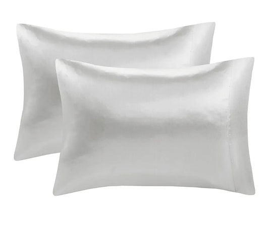 Madison Park Essentials Set of 2 Satin Pillowcase for Hair & Skin, Luxuriously Soft, Silky with Natural Sheen Luster, Cool to Touch, Wrinkle-Free, Machine Washable, Standard,Juego de 2 Fundas para Almohadas, Gris