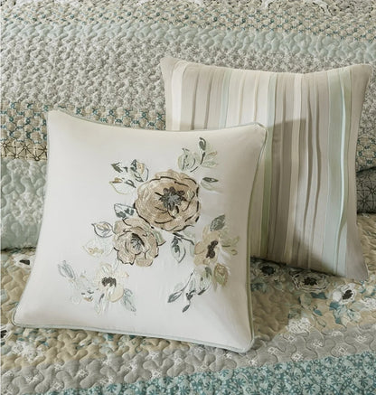 Madison Park 100% Cotton Quilt Set Floral Print, Double Sided Stitching, 6 pieces, King