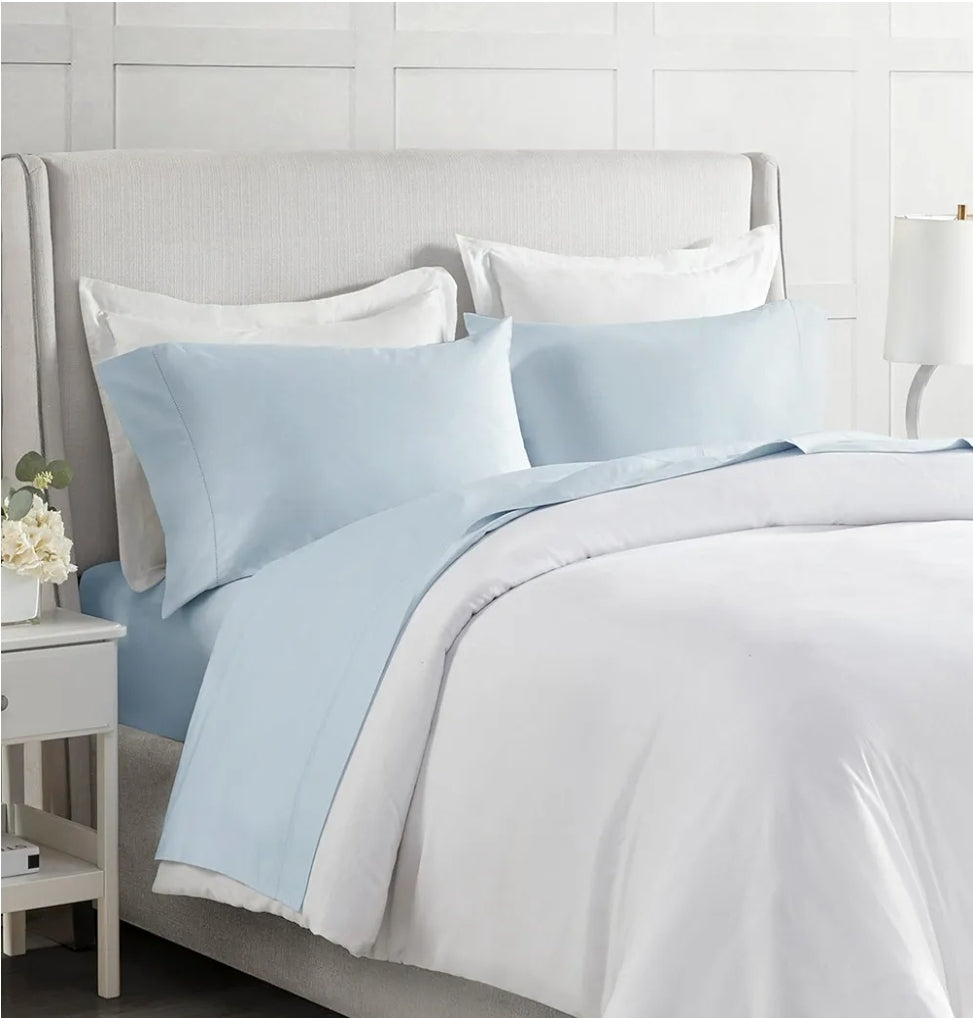 Madison Park Cotton Sheet Set, Soft & Breathable 500TC Egyptian Cotton Sheets, All Seaons Elastic Deep Pockect Sheet Set, Lightweighted 100% Egyptian Bed Sheets, King, 4 Piezas, Azul