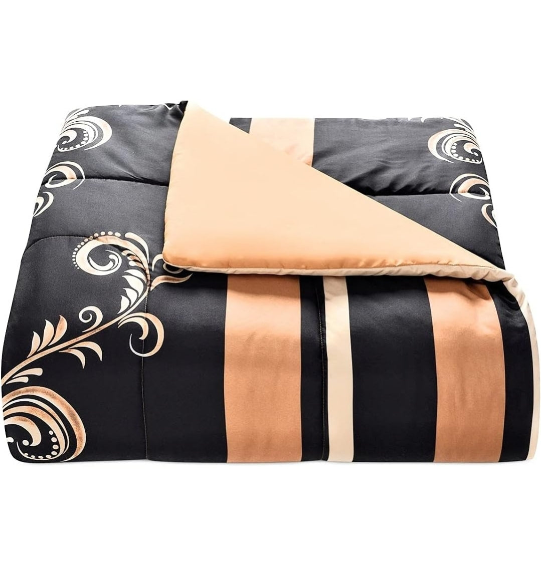 Fairfield Square Collection Lanwood Home Sabrina Damask 8-Piece Bed-in-A-Bag Comforter Set with Comforter, Pillow Shams, Dorado/Negro, 8 Piezas, King