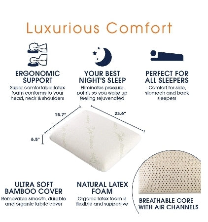 Cheer Collection Latex Foam Pillow for Sleeping with Soft Washable Bamboo Cover, 1 Almohada