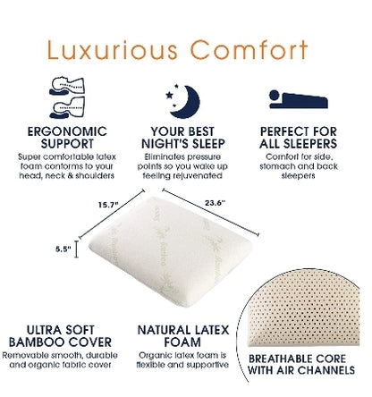 Cheer Collection Latex Foam Pillow for Sleeping with Soft Washable Bamboo Cover, 1 Almohada