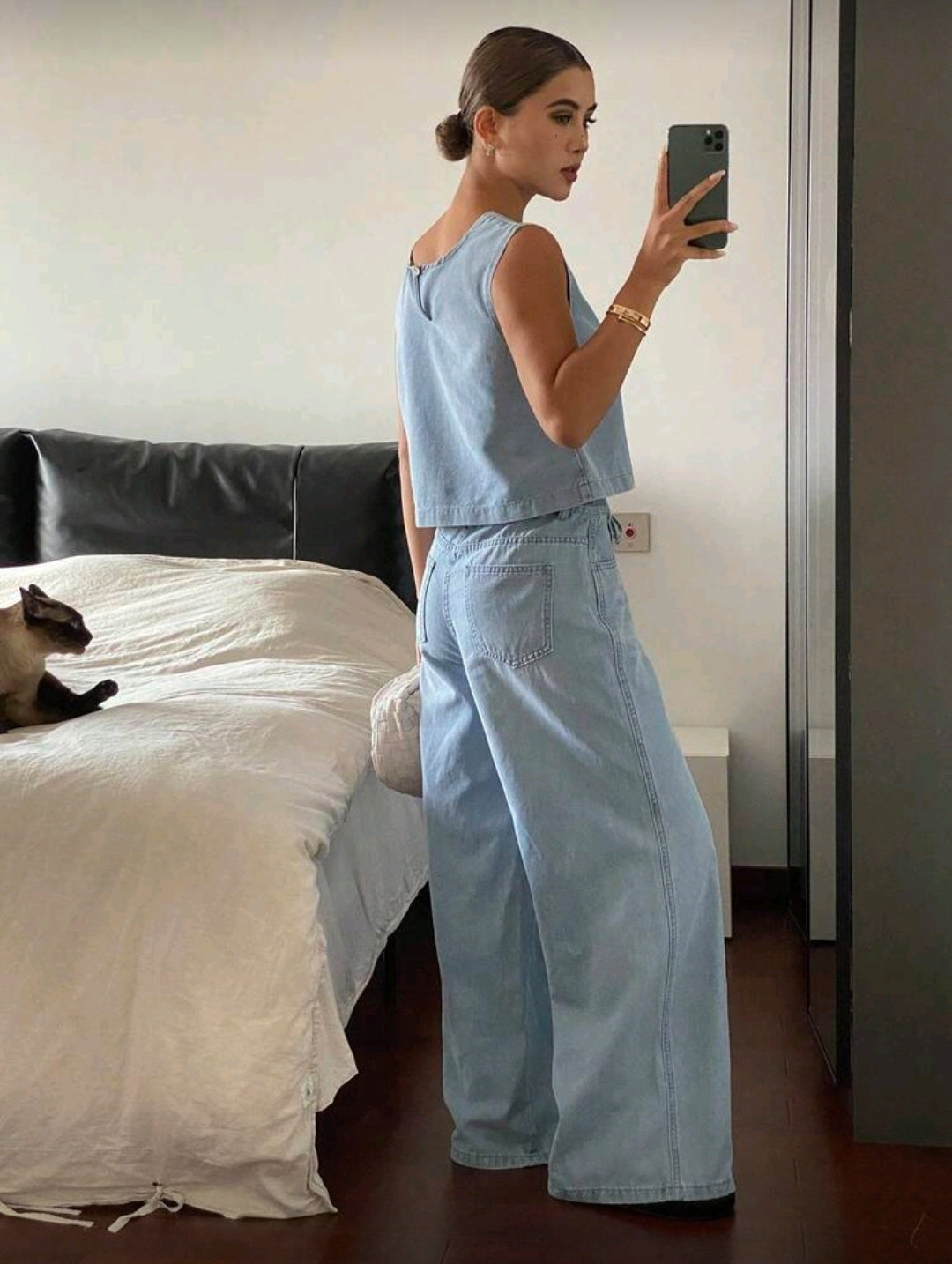 Conjunto Azul de Camisa y Pantalón Holgado