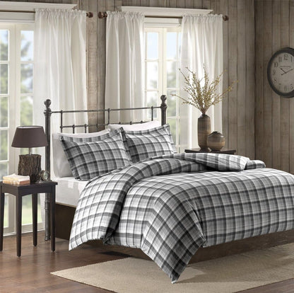 Woolrich Cotton Sheet Set Cottage Charms Print 100% Cotton Flannel Sheets Queen Size Grey Plaid 4 Piezas, Gris Queen