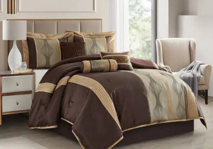Nanshing Daniella 7-Piece Modern Geometric Comforter Set - King, Cafe