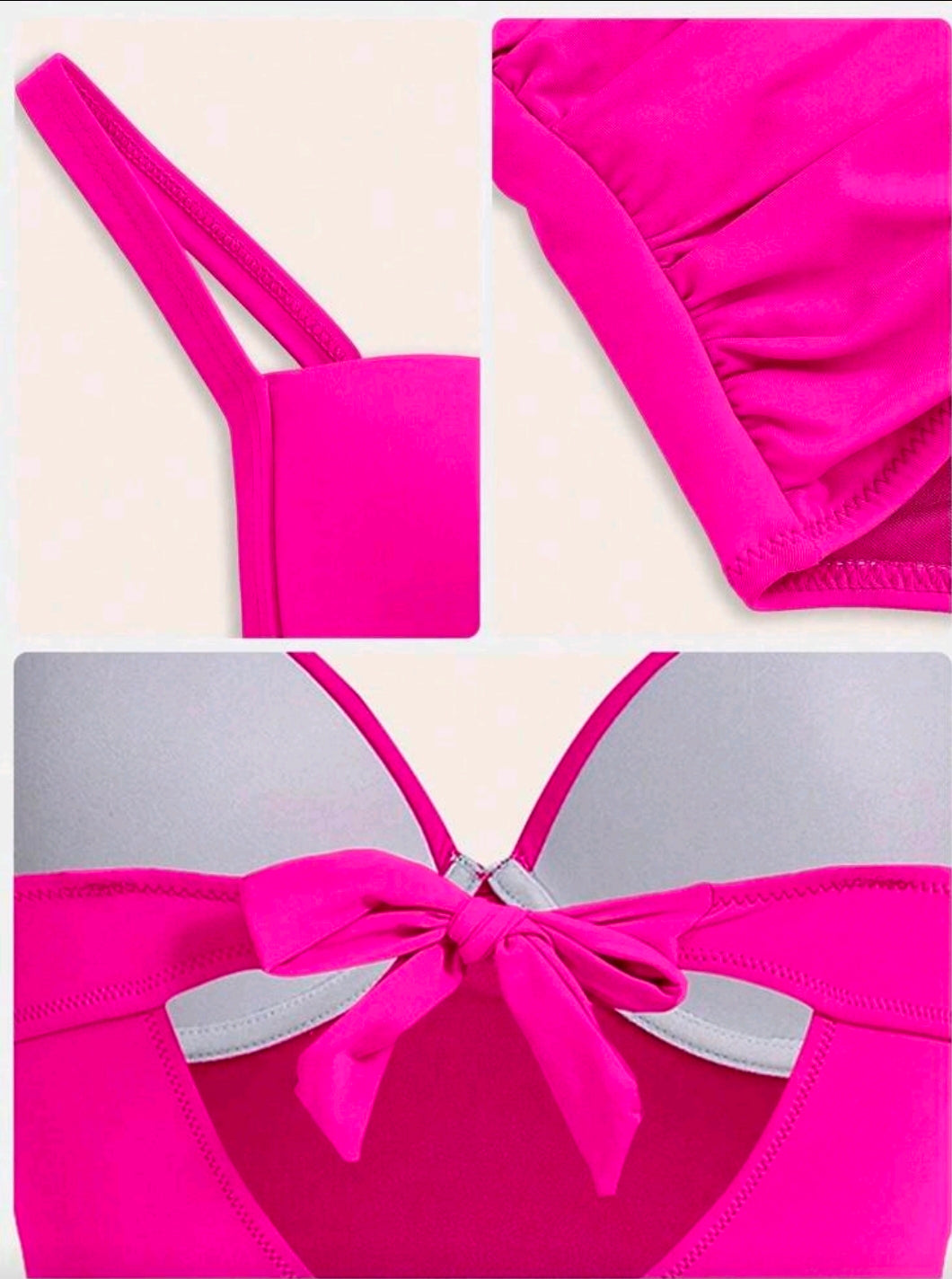 Traje de baño fucsia de una sola pieza con tirantes finos