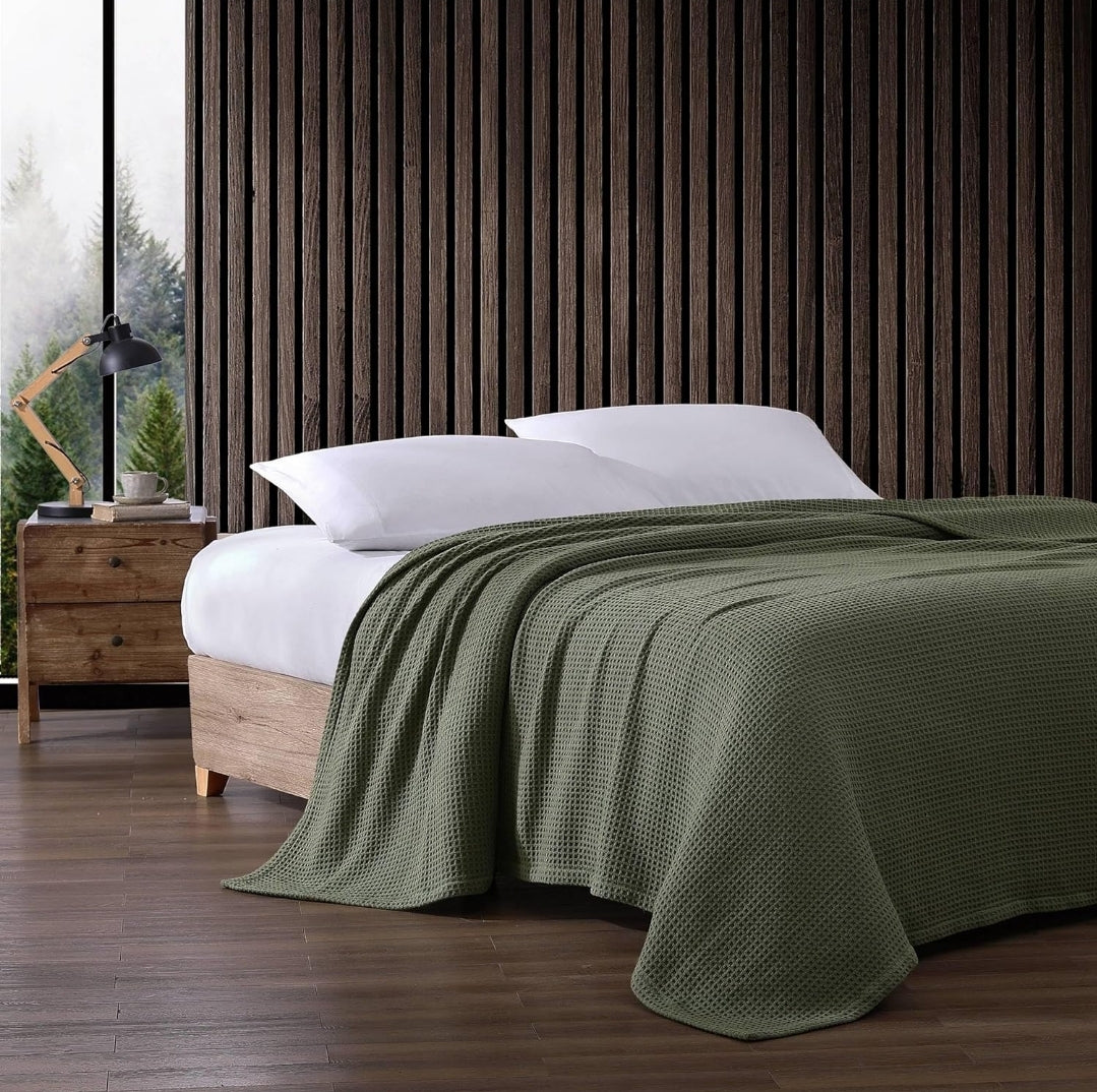 Eddie Bauer Waffle Weave Blanket Green Soft, Medium Weight, Softens Every Wash, Bedding, Bedroom Decor, 1 Colcha Verde, Queen