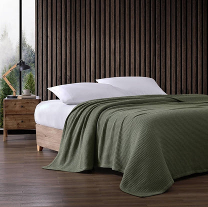 Eddie Bauer Waffle Weave Blanket Green Soft, Medium Weight, Softens Every Wash, Bedding, Bedroom Decor, 1 Colcha Verde, Queen