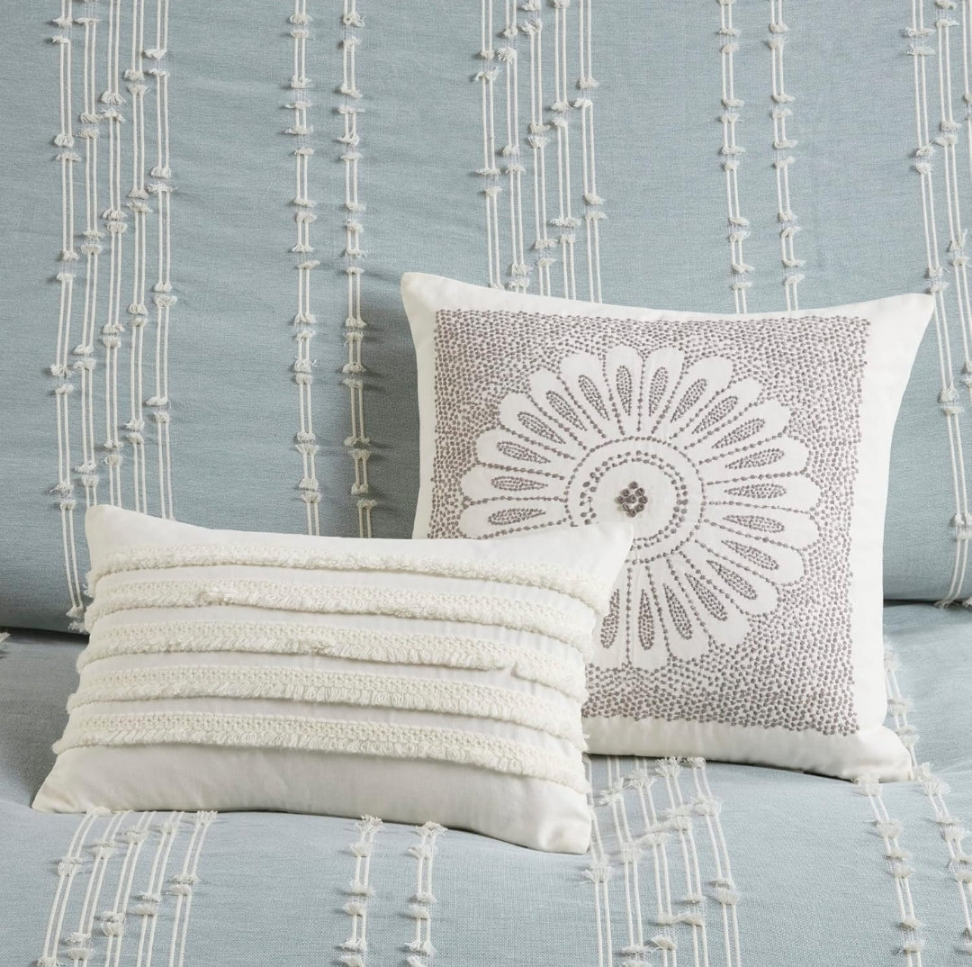 INK+IVY Kara 100% Cotton Duvet Full/Queen Jacquard Stripes Aqua, 3 Piezas, Queen