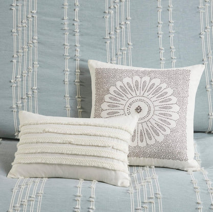 INK+IVY Kara 100% Cotton Duvet Full/Queen Jacquard Stripes Aqua, 3 Piezas, Queen
