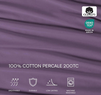 Lacoste 100% Cotton Percale Solid Sheet Set Plum, Morado, 4 Piezas, Queen