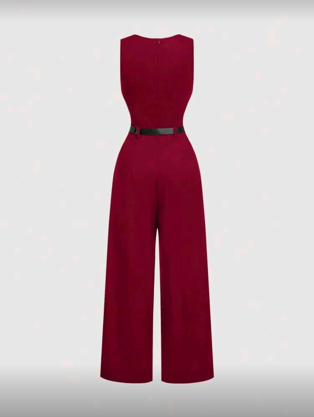 Jumpsuit Rojo de Pierna Ancha con Cinturón