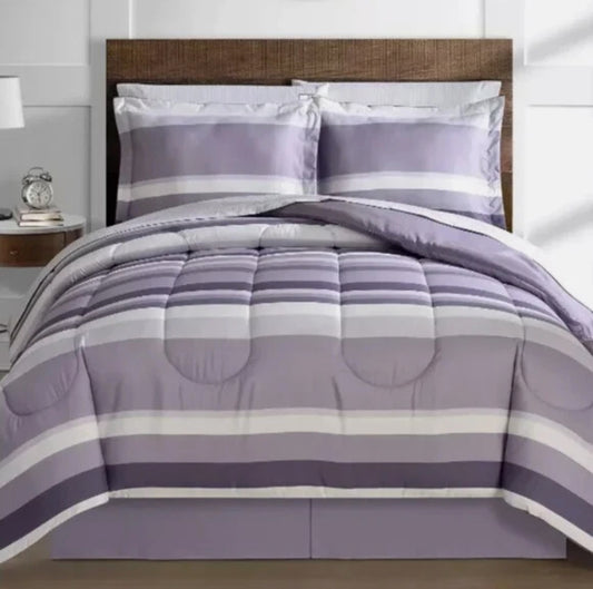 Fairfield Square Home Collection- Austin Stripe Solid Reversible Comforter Set, 8 Piezas, Lavanda, King