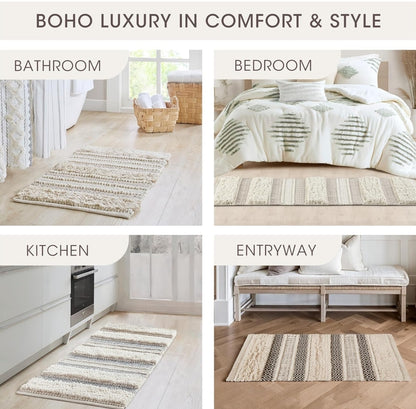 INK+IVY Asher Bath Rug Hand-Woven Striped Bathroom Bath-Mats 20"x32" Natural, 1 Alfombra de Baño Tejida a Mano