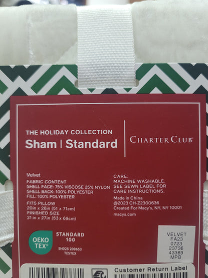 Charter Club
Velvet Sham, Standard, 1 Cubre Cojín Blanco