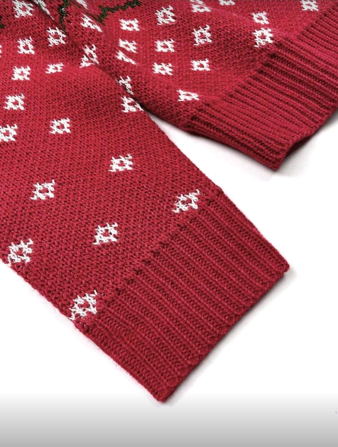 Suéter Rojo de Renos y Copo de Nieve Blancos