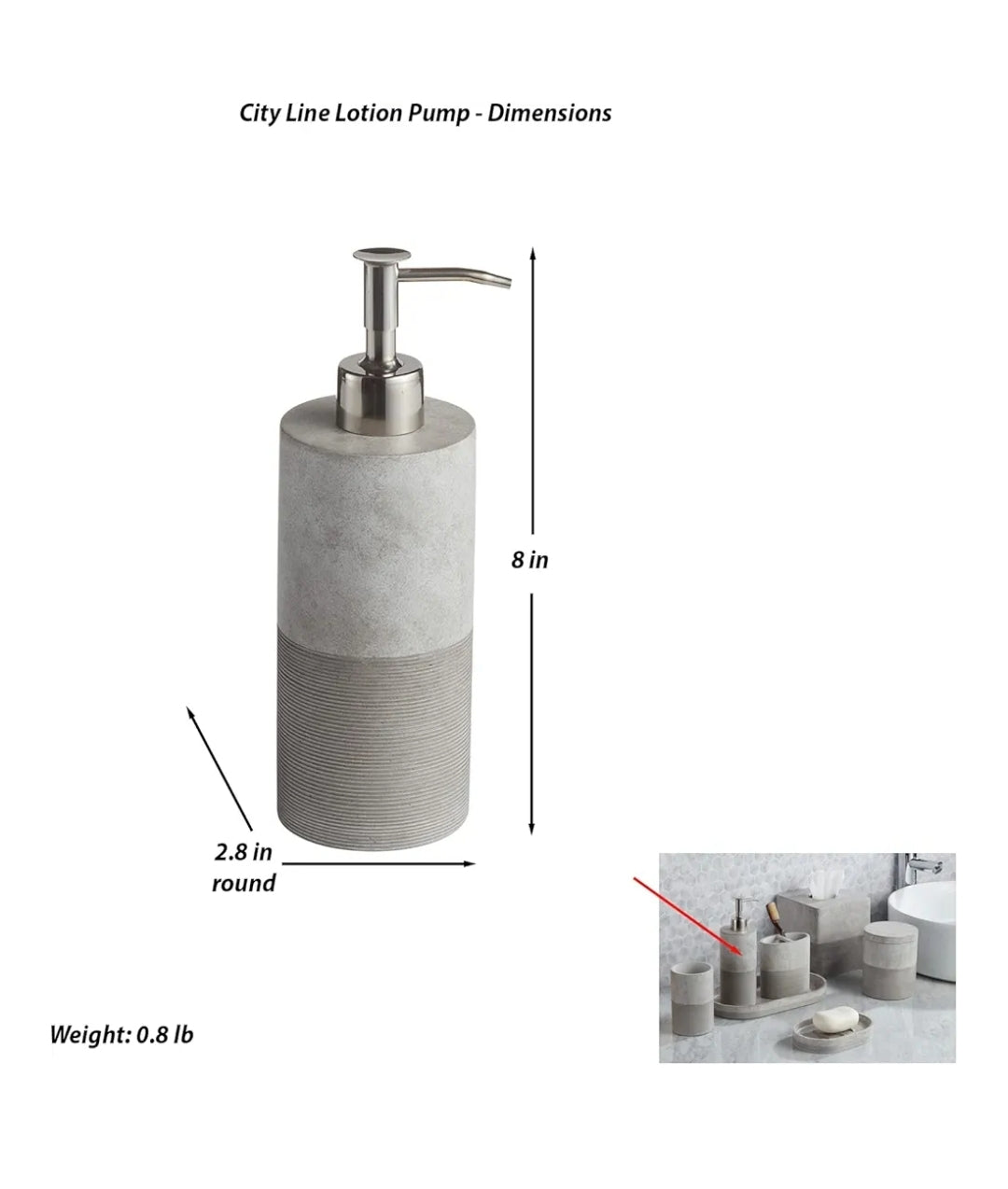 Roselli Trading Company City Line Bath Lotion Pump, GRIS