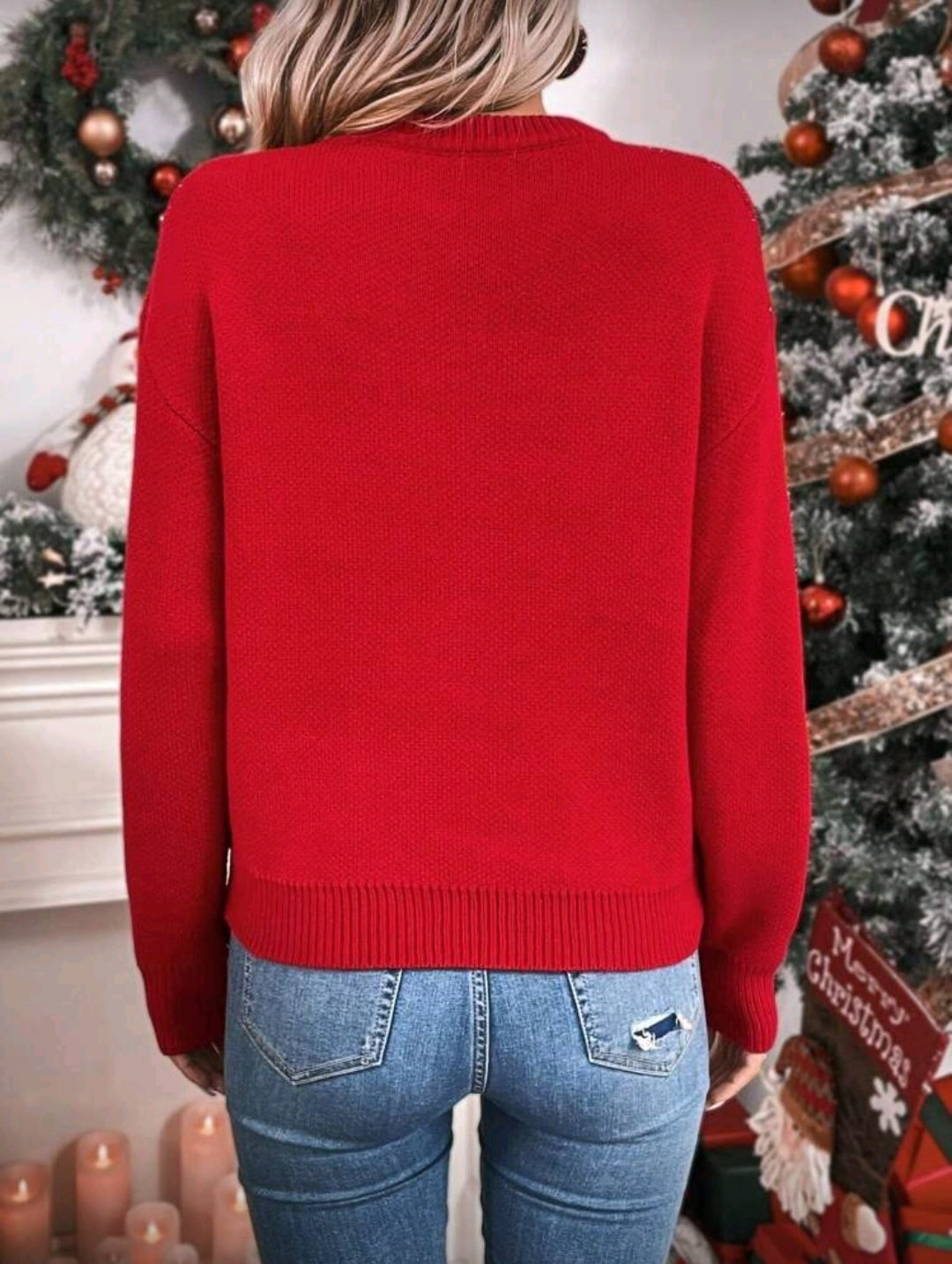 Suéter Navideño Rojo con Renos Blancos