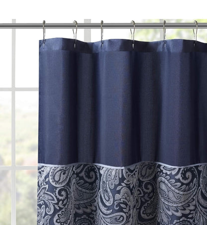 Madison Park Aubrey Shower Curtain Paisley Jacquard Pieced Microfiber Faux Silk Modern Home, 1 Cortina de Baño Azul