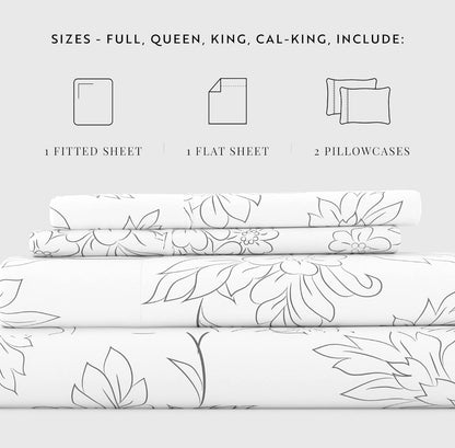 Ienjoy Linen Market Bedding Sheet Set, 4 Piezas, Blanco con Lineas Grises, Queen