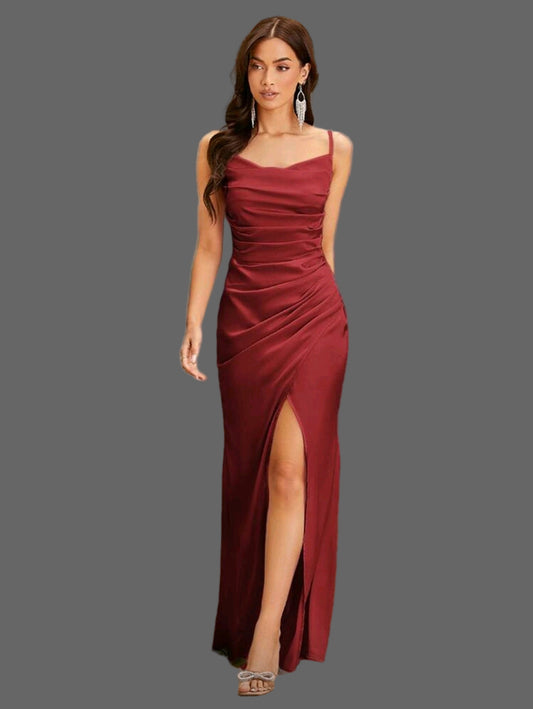 Vestido Elegante con Apertura en el Muslo color Borgoña