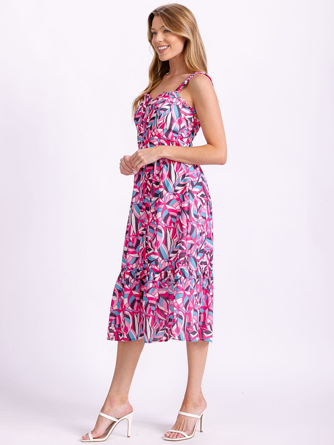 Vestido midi multicolor de tirantes y con botones
