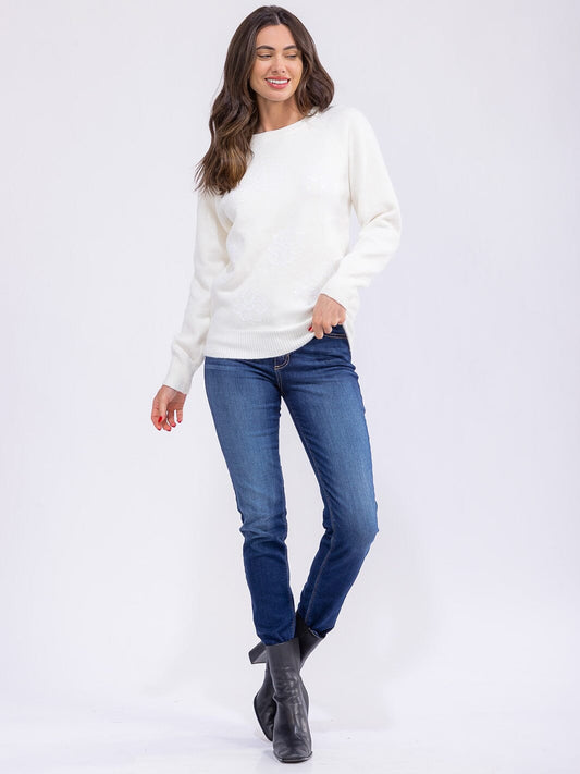 Sueter Blanco con Diseño Floral de Lentejuelas