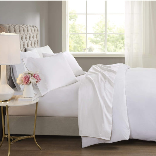 Beautyrest BR 600 TC Cooling Cotton Blend Solid Sheet 16 Inch Deep Pocket Hypoallergenic, All Season, Soft Bedding-Set, Matching Pillow Case, Blanco, 4 Piezas, King