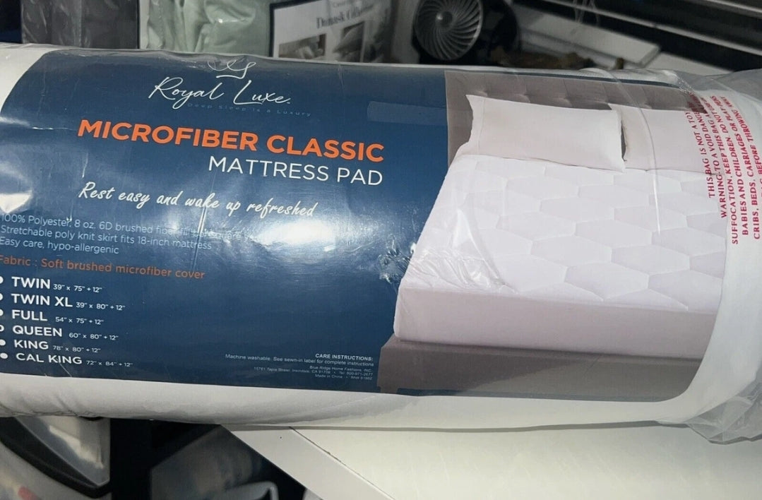 Royal Luxe
Classic Quilted Down Alternative Mattress Pads, Protector de colchón con acolchonamiento extra, Blanco, Full 54" x 75" + 12"