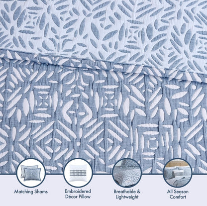 Madison Park Quilt Set Metelasse Reversible Coverlet Set Size, Soft Summer Quilt, All Season, King/Cal King, Azul, 4 Piezas