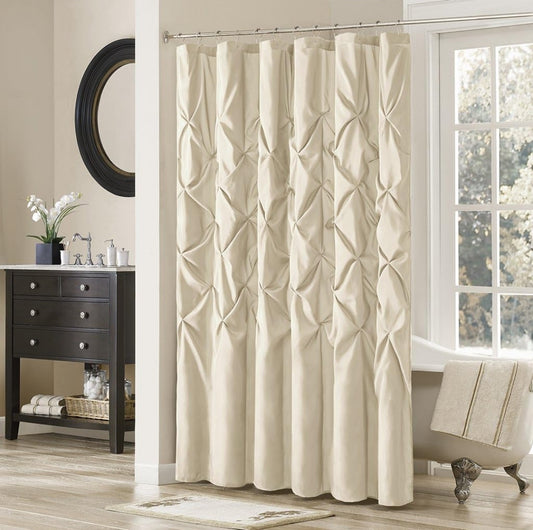 Madison Park Laurel Ivory Shower Curtain, Pieced Transitional Shower Curtains for Bathroom, 72 X 72, Natural, 1 Cortina de Baño
