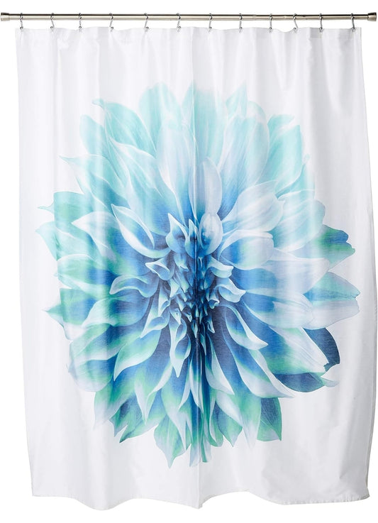 Madison Park Norah Cotton Shower Curtain, Oversized Realistic Floral Print Design, Modern Bathroom Décor, Machine Washable, Fabric Privacy Screen, 72x72, Aqua, 1 Cortina de Baño