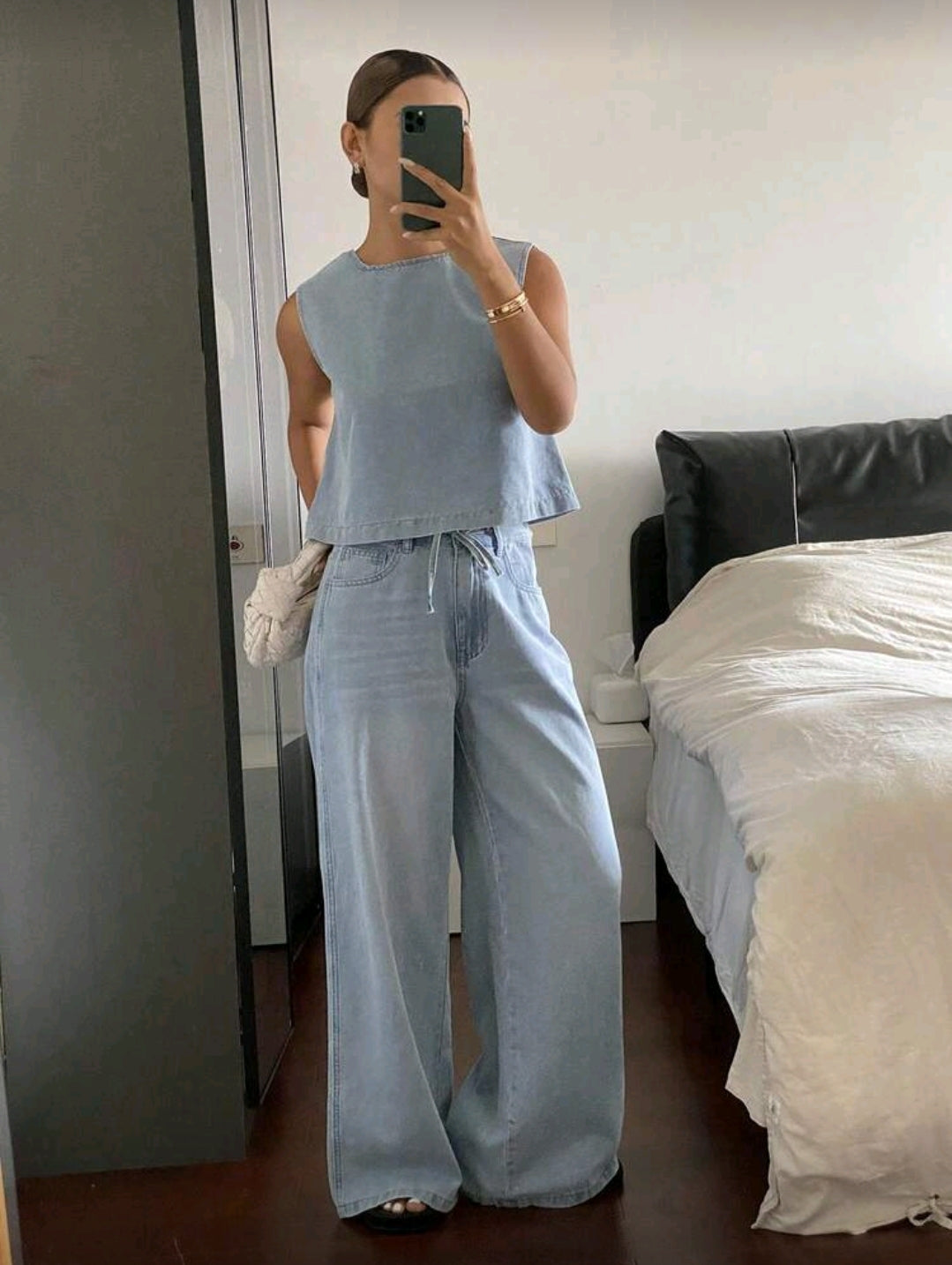 Conjunto Azul de Camisa y Pantalón Holgado