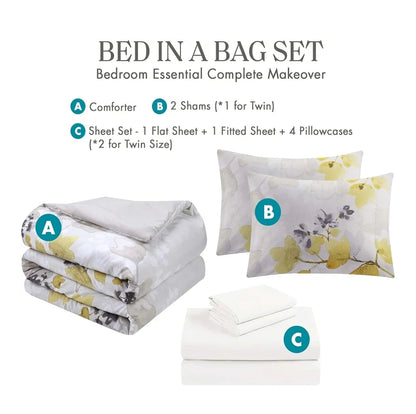 Madison Park Comfort Spaces Bed in A Bag-Trendy Casual Design Cozy Comforter with Complete Sheet Set with Side Pocket, All Season Cover, Matching Shams, Amarillo, 9 Piezas, King