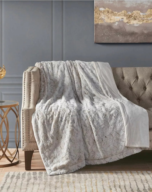 Madison Park 60"x70" Oversized Marselle Faux Fur, 1 Throw Blanket, Blanco, Estandar