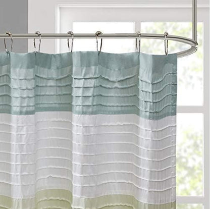 Madison Park Amherst Bathroom Shower Curtain Faux Silk Pieced Striped Modern Microfiber Bath Curtains, 72"x72", Verde, 1 Cortina de Baño