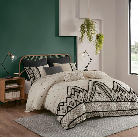 INK+IVY Marta Linen/Cotton Comforter Set King/Cal King Natural 3 Piezas, Beige/Black