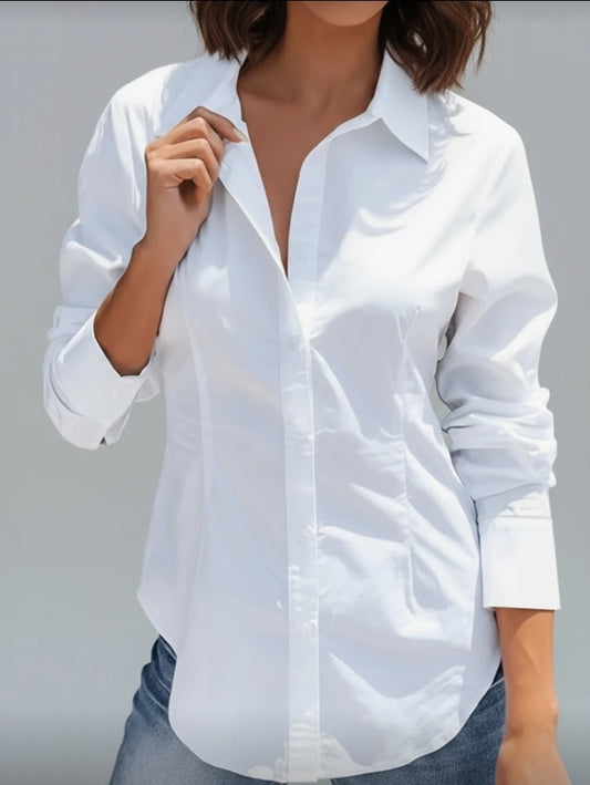 Camisa manga larga blanca con cuello y de botones