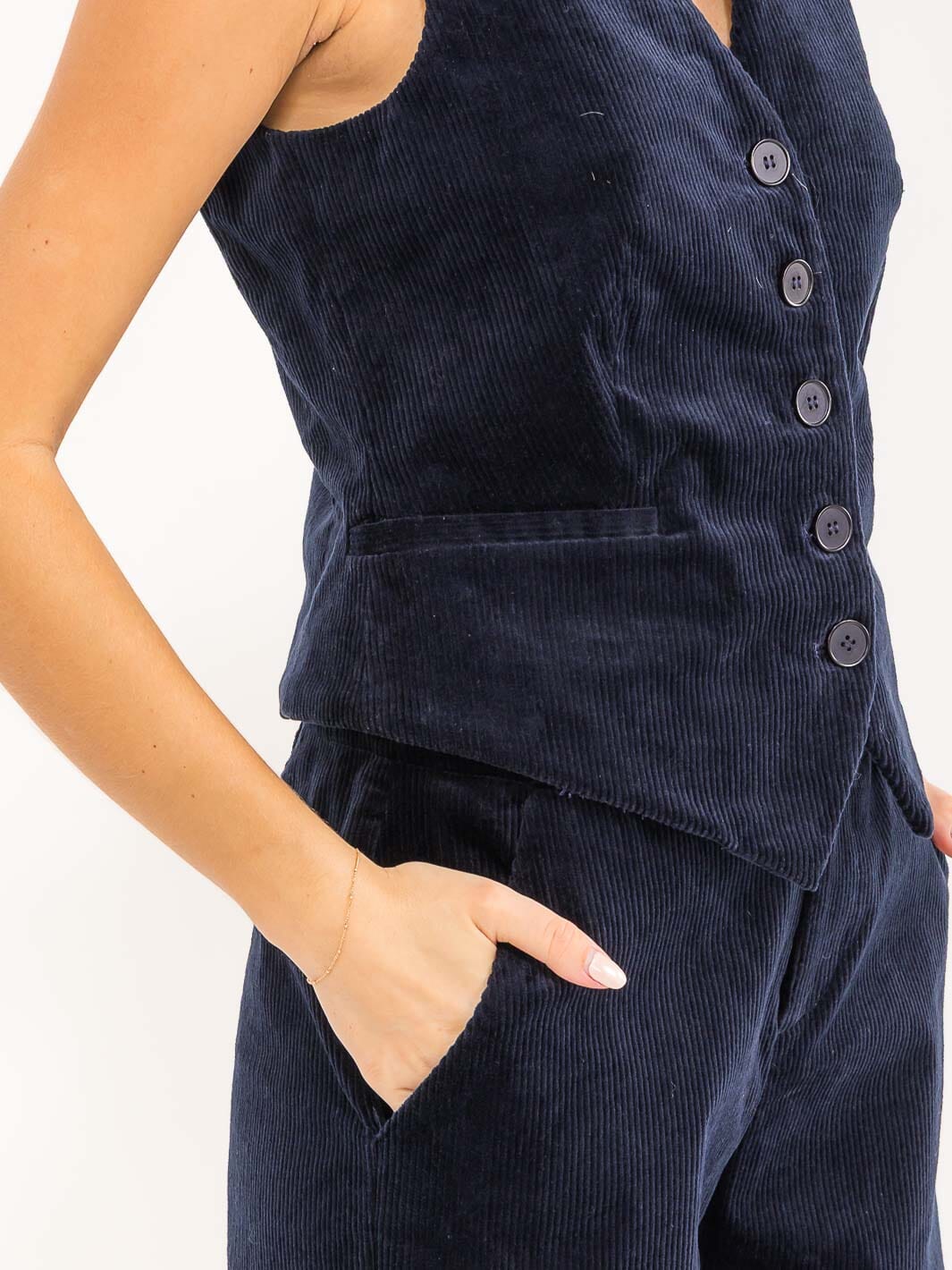 Set de 2 piezas azul oscuro de chaleco y pantalón de corduroy