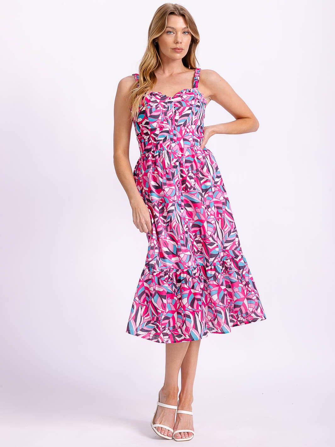 Vestido midi multicolor de tirantes y con botones