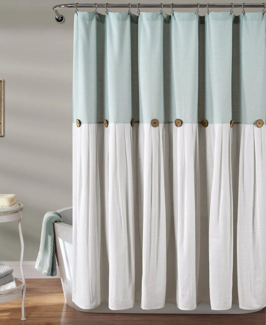 Lush Decor Linen Button Shower Curtain, 72" W x 72" L, G Blue/White - Gray Shower Curtain Fabric - 1 cortina de baño, Blanco/Azul Claro