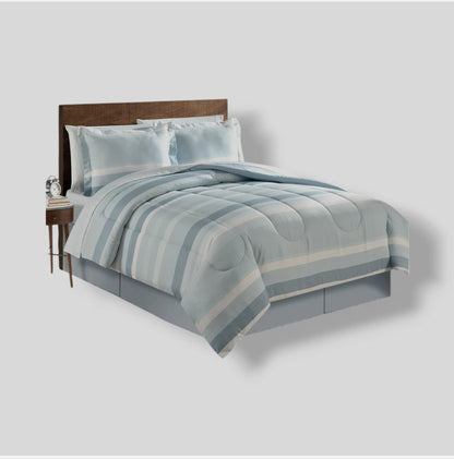 Lanwood Home Austin Stripe/Solid Reversible Comforter Set 9 Piezas, Azul, Queen