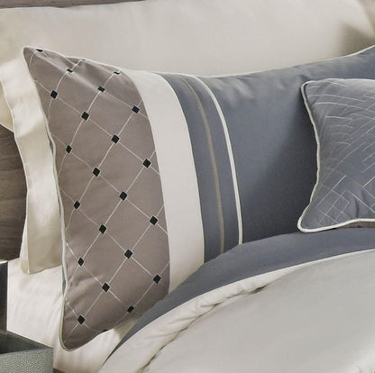 Hallmart Comforter Set, Beren - Blue/Tan/Ivory, 7 Piezas, King, Azul