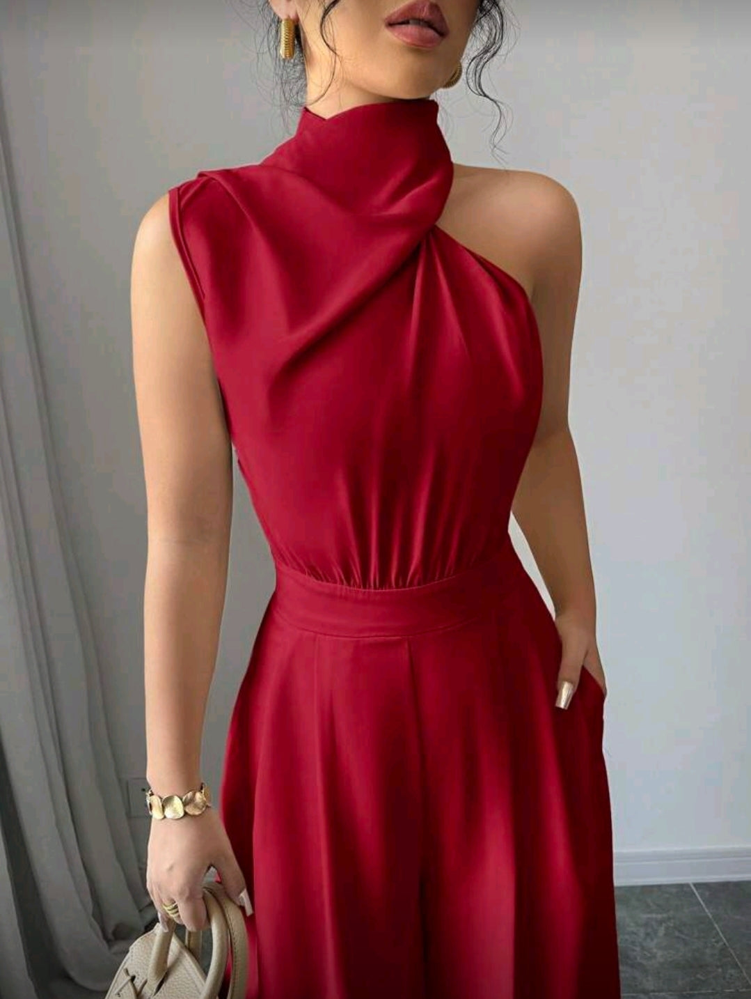 Jumpsuit Rojo de Pierna Ancha