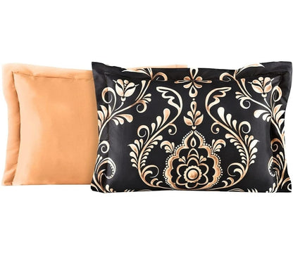 Fairfield Square Collection Lanwood Home Sabrina Damask 8-Piece Bed-in-A-Bag Comforter Set with Comforter, Pillow Shams, Dorado/Negro, 8 Piezas, King