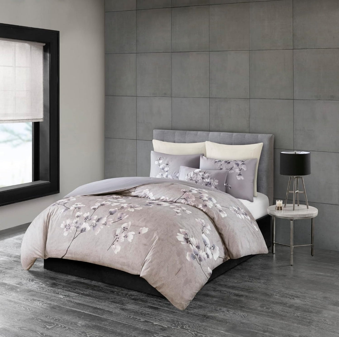 Natori Sakura Cotton Comforter Reversible Solid Cherry-Blossom, Queen, Lila